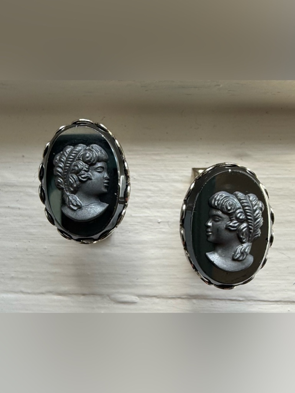 Vintage Dark Gray Cameo Cuff Links